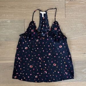 Rebecca Taylor Black Floral Halter Top